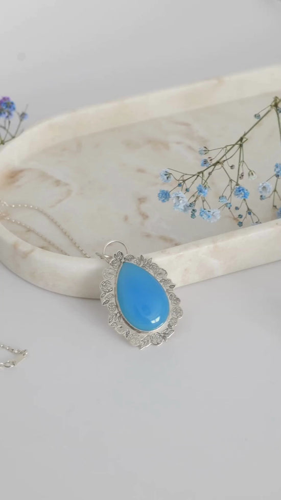 Load and play video in Gallery viewer, Chalcedony Teardrop Pendant
