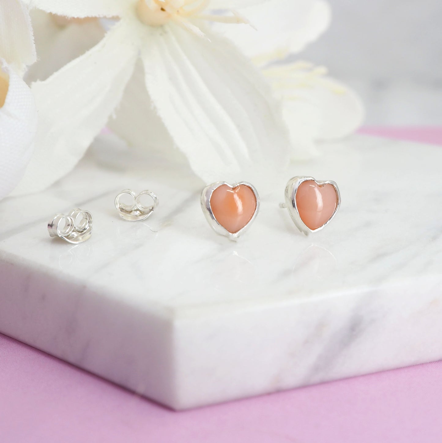 Pink Coral Heart Studs