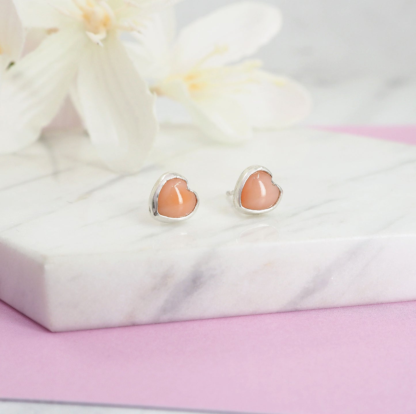 Pink Coral Heart Studs